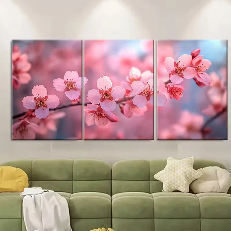 3pcs Elegant Cherry Blossom Metal Print Ready to Hang Art