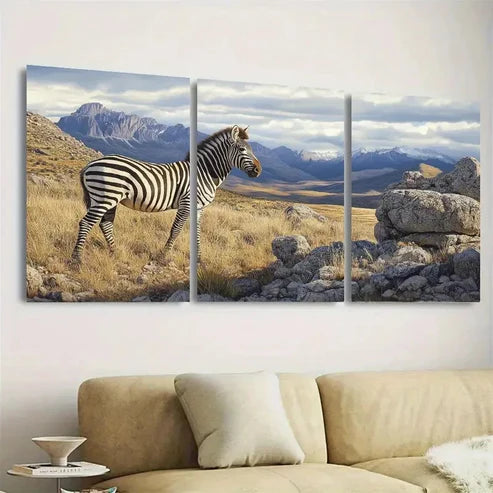 3pcs Mountain Zebra Wall Art Set Canvas Unframed - High Quality Print 100% Australian Made Wall Canvas - Bella Home Decor