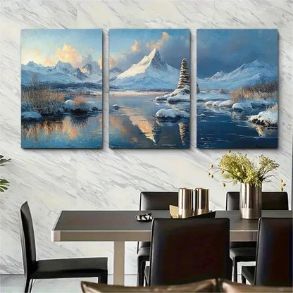 3pcs Monet Wheatstacks Snow Effect Perfect Wall Art Set Canvas Framed 50x70cm - High Quality Print 100% Australian Made Wall Canvas Ready to Hang