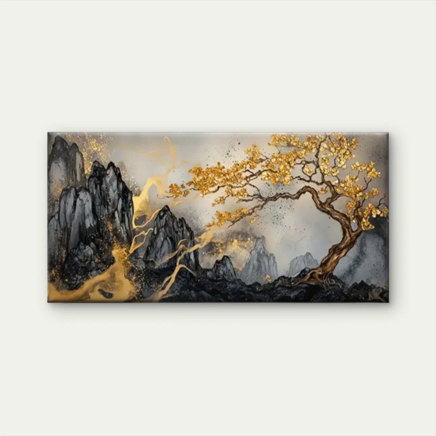 Tree Yellow Leaves Mist Wall Art Canvas Office Home Room Framed 120x60cm