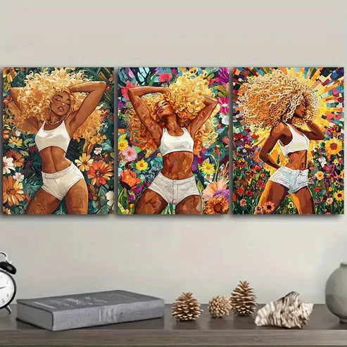 3pcs an African American woman Wall Art Set Canvas Unframed - High Quality Print 100% Australian Made Wall Canvas - Bella Home Decor