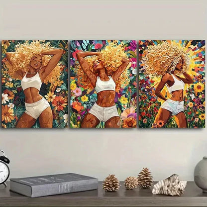 3pcs an African American woman Wall Art Set Canvas Unframed - High Quality Print 100% Australian Made Wall Canvas - Bella Home Decor