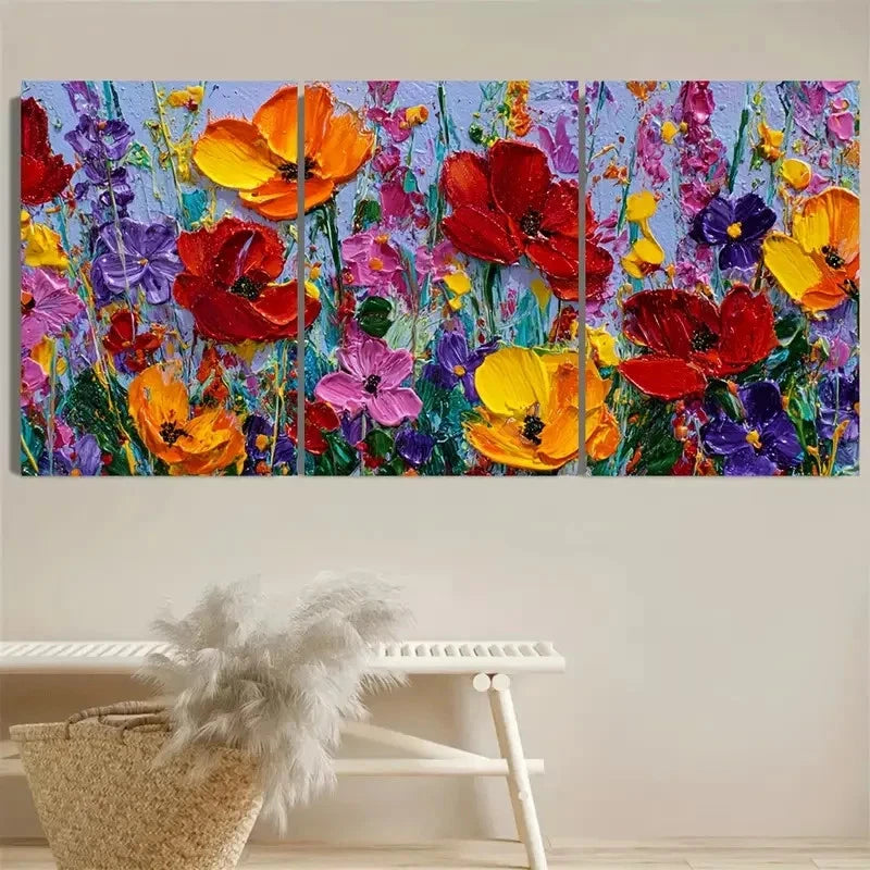 3pcs Colorful Meadow Floral Wall Art Set Canvas Framed 60x90cm - High Quality Print 100% Australian Made Wall Canvas Ready to Hang - Bella Home Decor