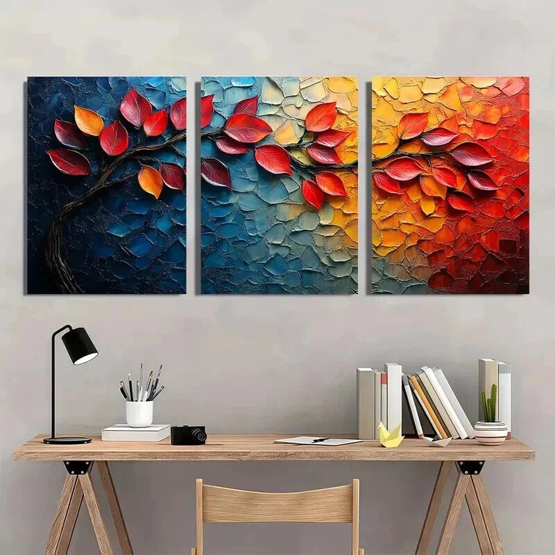 3pcs Modern Abstract Colorful Leaf Tree Wall Art Set Canvas Framed 40x60cm - High Quality Print 100% Australian Made Wall Canvas Ready to Hang - Bella Home Decor