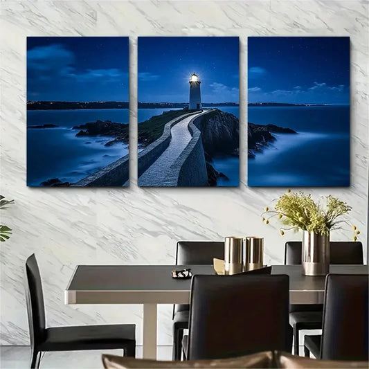3pcs Coastal Scene Lighthouse Décor Perfect Wall Art Set Canvas Framed 40x60cm - High Quality Print 100% Australian Made Wall Canvas Ready to Hang