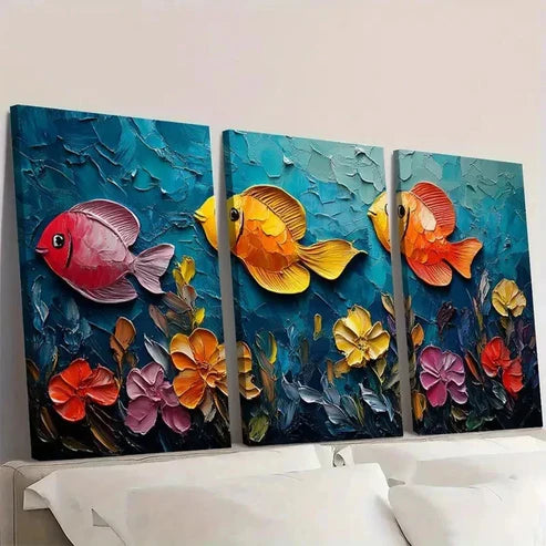 3pcs Vibrant Underwater Fish Wall Art Set Canvas Unframed - High Quality Print 100% Australian Made Wall Canvas
