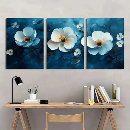 3pcs Abstract White Floral Flower Oil Painting Metal Print Ready to Hang Art