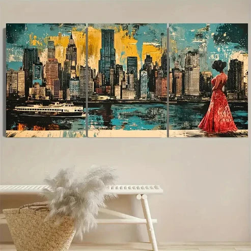 3pcs Cityscape Elegant Dress Urban Wall Art Set Canvas Unframed - High Quality Print 100% Australian Made Wall Canvas - Bella Home Decor