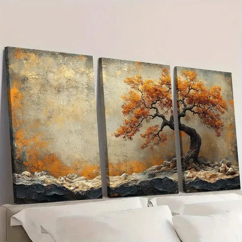3pcs Nature Inspired Tree Neutral Art B Wall Art Set Canvas Unframed - High Quality Print 100% Australian Made Wall Canvas - Bella Home Decor