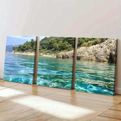 3pcs Australia Rocky Shoreline, Serene Beach   Wall Art Set Canvas Framed 60x90cm - High Quality Print 100% Australian Made Wall Canvas Ready to Hang - Bella Home Decor