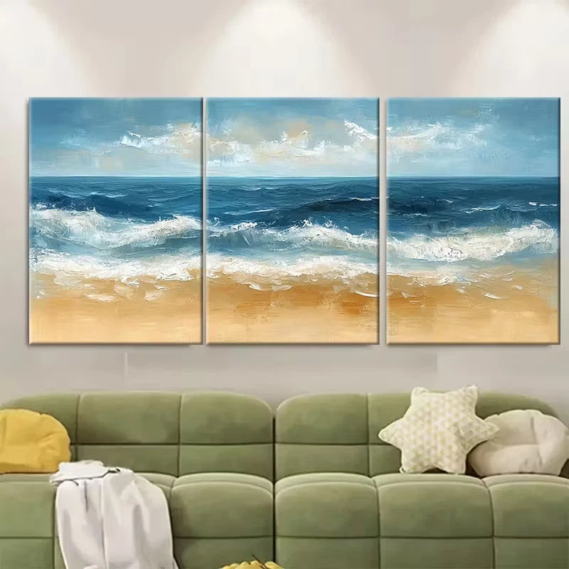 3pcs Abstract Beach Palette Textured Brush Strokes Metal Print Ready to Hang Art - Bella Home Decor