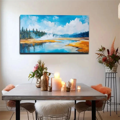 Forests Mountains Vibrant Blue Wall Art Canvas Office Home Room Framed 120x60cm