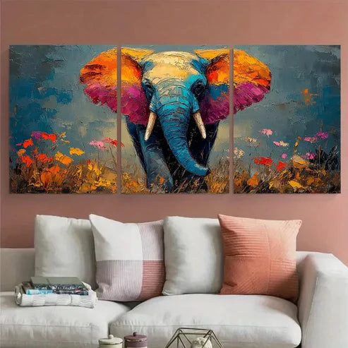 3pcs Colorful Elephant Abstract Impasto Animal Wall Art Canvas Unframed – High Quality Print 100% Australian Made Wall Canvas - Bella Home Decor