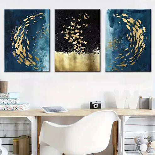 3pcs Abstract Style Fish and Butterfly Swarms Wall Art Canvas Unframed - High Quality Print 100% Australian Made Wall Canvas - Bella Home Decor