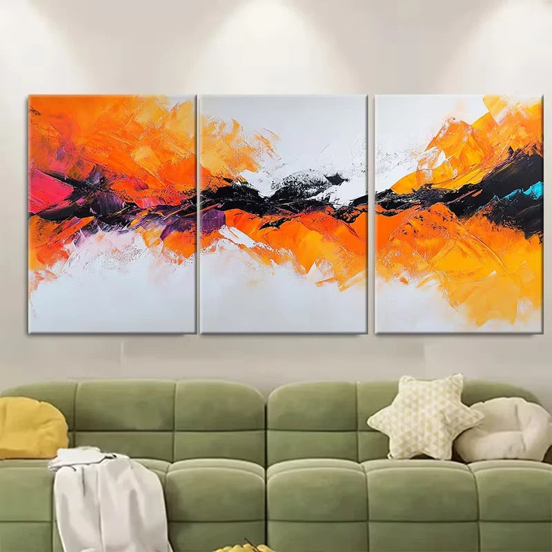 3pcs Abstract Art White Colorful Textured Metal Print Ready to Hang Art - Bella Home Decor