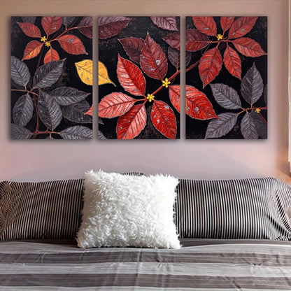 3pcs Red and Yellow Leaves Wall Art Set Canvas Framed 60x90cm - High Quality Print 100% Australian Made Wall Canvas Ready to Hang