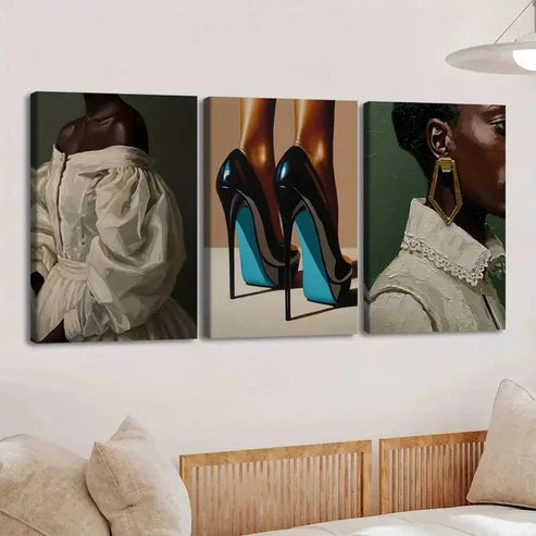 3pcs Fashion Artwork Vibrant Colors Black White Wall Art Set Canvas Unframed - High Quality Print 100% Australian Made Wall Canvas