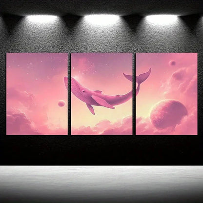 3pcs Vibrant Whale Pink Illustration Metal Print Ready to Hang Art