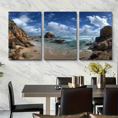 3pcs Misty Beach Seascape Photography Australia Wall Art Set Canvas Framed 50x70cm - High Quality Print 100% Australian Made Wall Canvas Ready to Hang