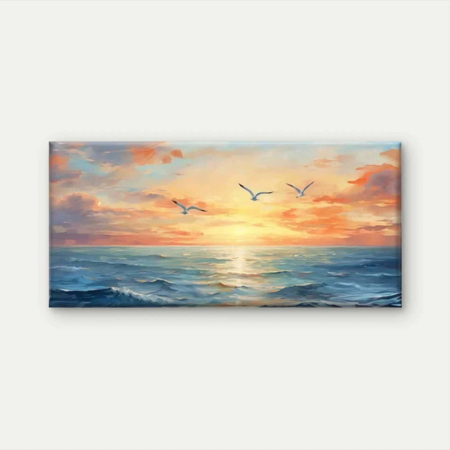 Seagulls Painting Wall Art Canvas Office Home Room Framed 120x60cm