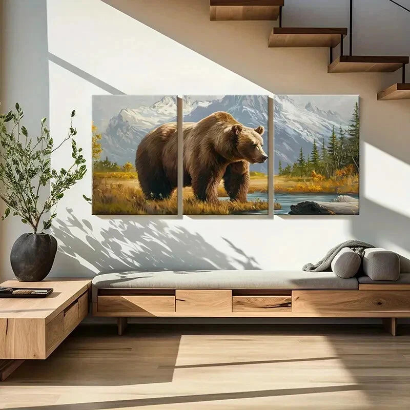 3pcs Artistic Bear Landscape Mountain Scenery Metal Print Ready to Hang Art - Bella Home Decor
