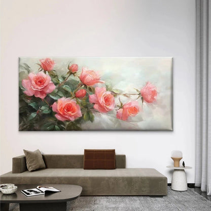 Pastel Pink &Floral Pink Roses Wall Art Canvas Office Home Room Framed 120x60cm