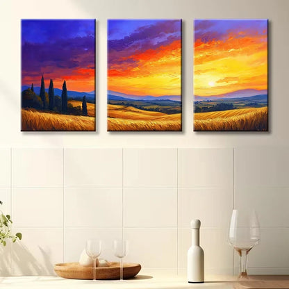 3pcs Vibrant Sunset Landscape Wall Art Set Canvas Framed 60x90cm - High Quality Print 100% Australian Made Wall Canvas Ready to Hang