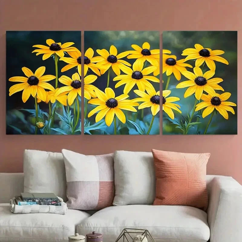 3pcs Rudbeckia Yellow Daisies Wildflowers Metal Print Ready to Hang Art - Bella Home Decor