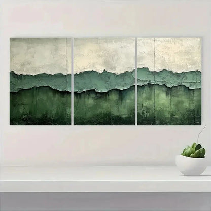 3pcs Abstract Green & White Textured Metal Print Ready to Hang Art - Bella Home Decor