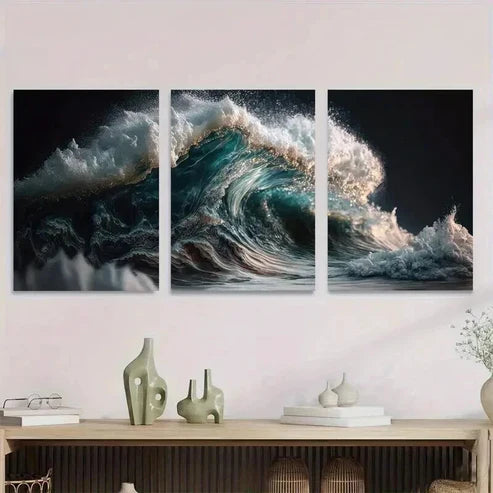 3pcs Ocean Wave Triptych Blue Sea Wall Art Set Canvas Unframed - High Quality Print 100% Australian Made Wall Canvas