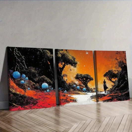 3pcs Strange Planet (1), Wall Art Set Canvas Framed 50x70cm - High Quality Print 100% Australian Made Wall Canvas Ready to Hang