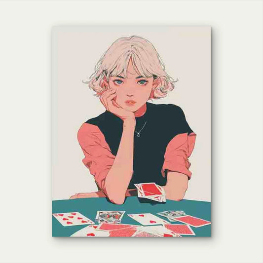 Retro Playing Cards Art in Pink & Teal 40x60cm Metal Print Ready to Hang