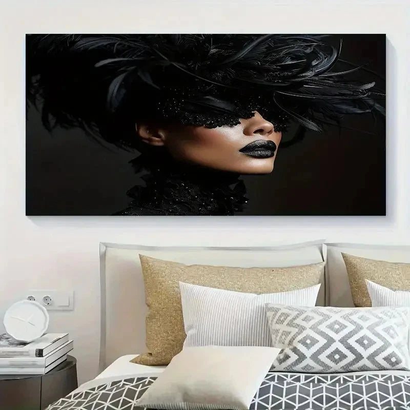 Abstract Black & White Woman Wall Art Canvas Office Home Room Framed 120x60cm