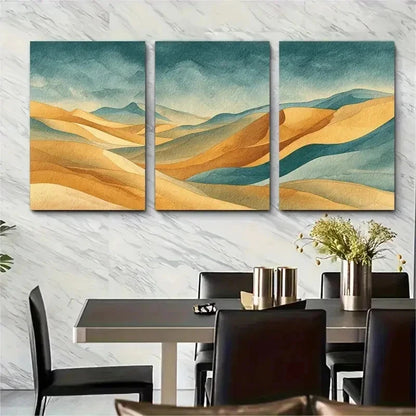 3pcs Sand Dunes Clipart Watercolor Perfect Wall Art Set Canvas Framed 50x70cm - High Quality Print 100% Australian Made Wall Canvas Ready to Hang