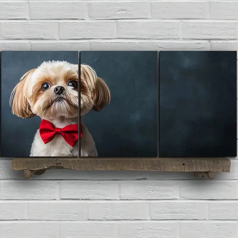 3pcs Dog with Bow Tie Modern Animal Metal Print Ready to Hang Art - Bella Home Decor