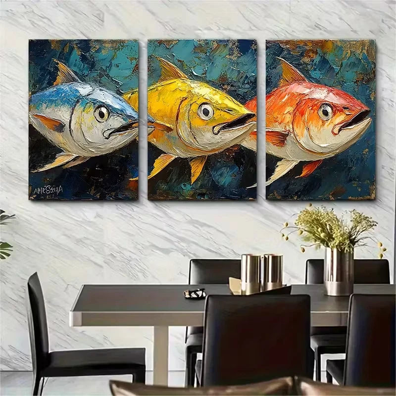 3pcs Tuna Fish Paintings Metal Print Ready to Hang Art