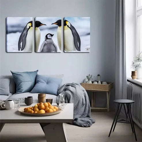 3pcs One Penguin Family Wall Art Set Canvas Unframed - High Quality Print 100% Australian Made Wall Canvas