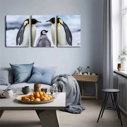 3pcs One Penguin Family Wall Art Set Canvas Unframed - High Quality Print 100% Australian Made Wall Canvas