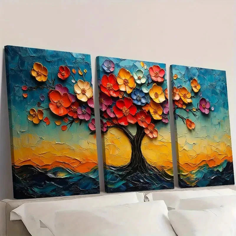 3pcs  Abstract Flowers in tree   Wall Art Set Canvas Framed 60x90cm - High Quality Print 100% Australian Made Wall Canvas Ready to Hang - Bella Home Decor