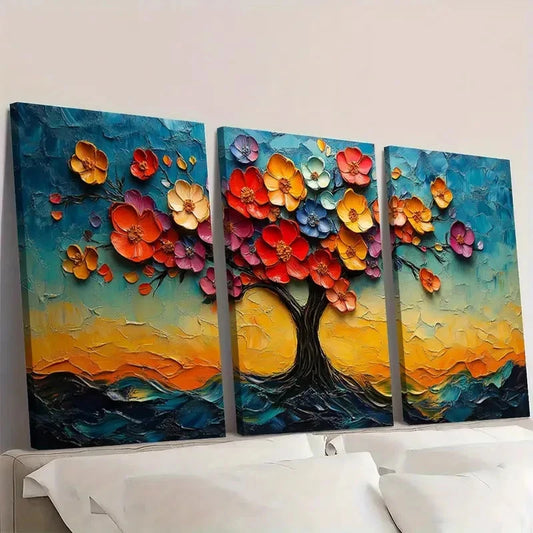 3pcs Abstract Flowers in tree Wall Art Set Canvas Framed 60x90cm - High Quality Print 100% Australian Made Wall Canvas Ready to Hang