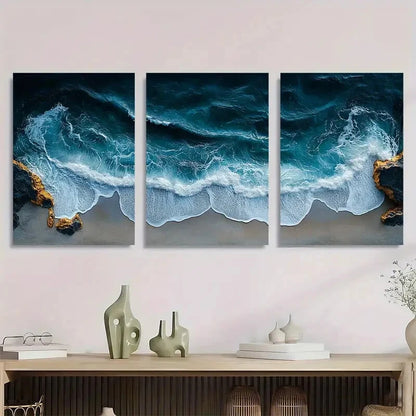 3pcs Modern Ocean Wave Seaside Theme Metal Print Ready to Hang Art - Bella Home Decor