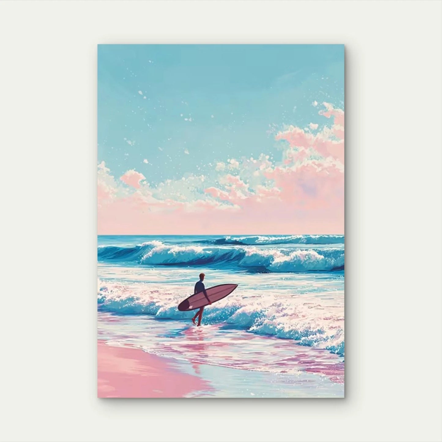 Design of Surfer Beach Art in Pastel Colors Metal Print Ready to Hang