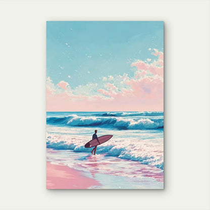 Design of Surfer Beach Art in Pastel Colors Metal Print Ready to Hang