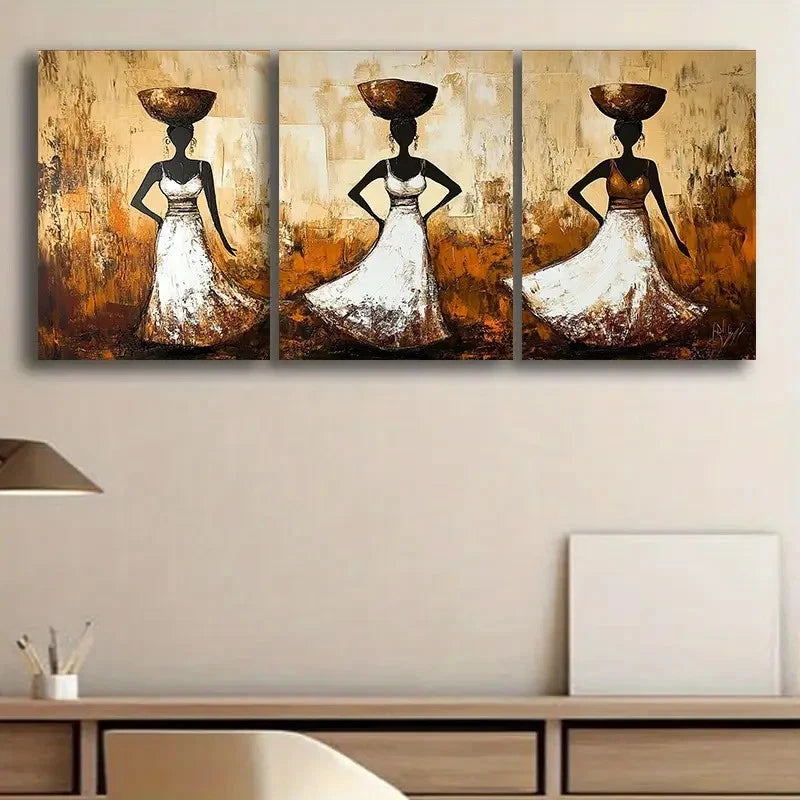 3pcs African Women Portrait Wall Art Set Canvas Framed 50x70cm - High Quality Print 100% Australian Made Wall Canvas Ready to Hang - Bella Home Decor