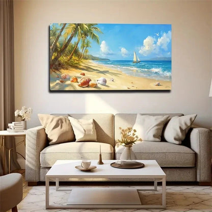 Conch Shells On The Beach Wall Art Canvas Office Home Room Framed 120x60cm