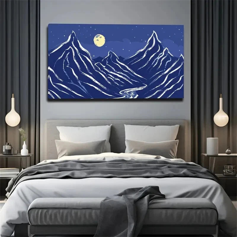 Mystical Mountain And Moon Wall Art Canvas Office Home Room Framed 120x60cm