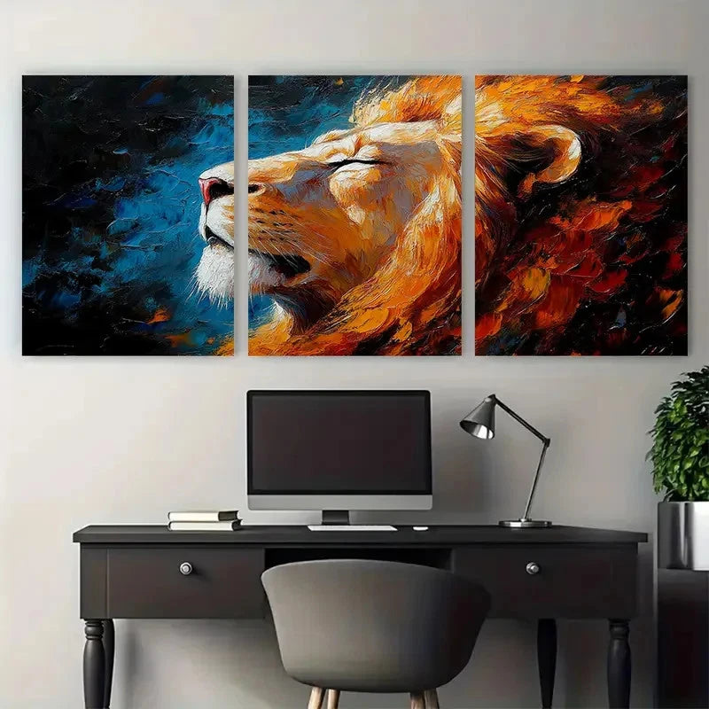 3pcs Featuring African Wildlife Lion Design Wall Art Set Canvas Framed 40x60cm - High Quality Print 100% Australian Made Wall Canvas Ready to Hang