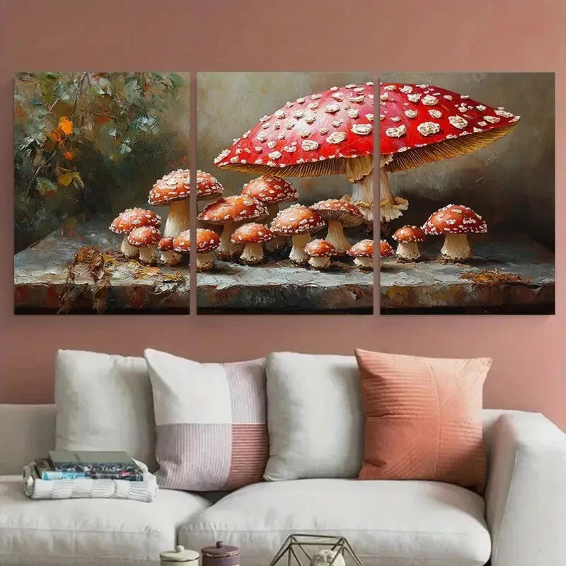 3pcs Nature Still Life False Parasol Mushrooms Metal Print Ready to Hang Art - Bella Home Decor