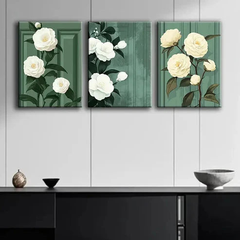 3pcs Elegant Floral Triptych Perfect Wall Art Set Canvas Unframed - High Quality Print 100% Australian Made Wall Canvas
