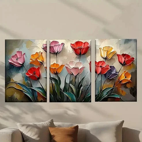 3pcs Colorful Tulip Flowers Painting Wall Art Canvas Unframed - High Quality Print 100% Australian Made Wall Canvas - Bella Home Decor